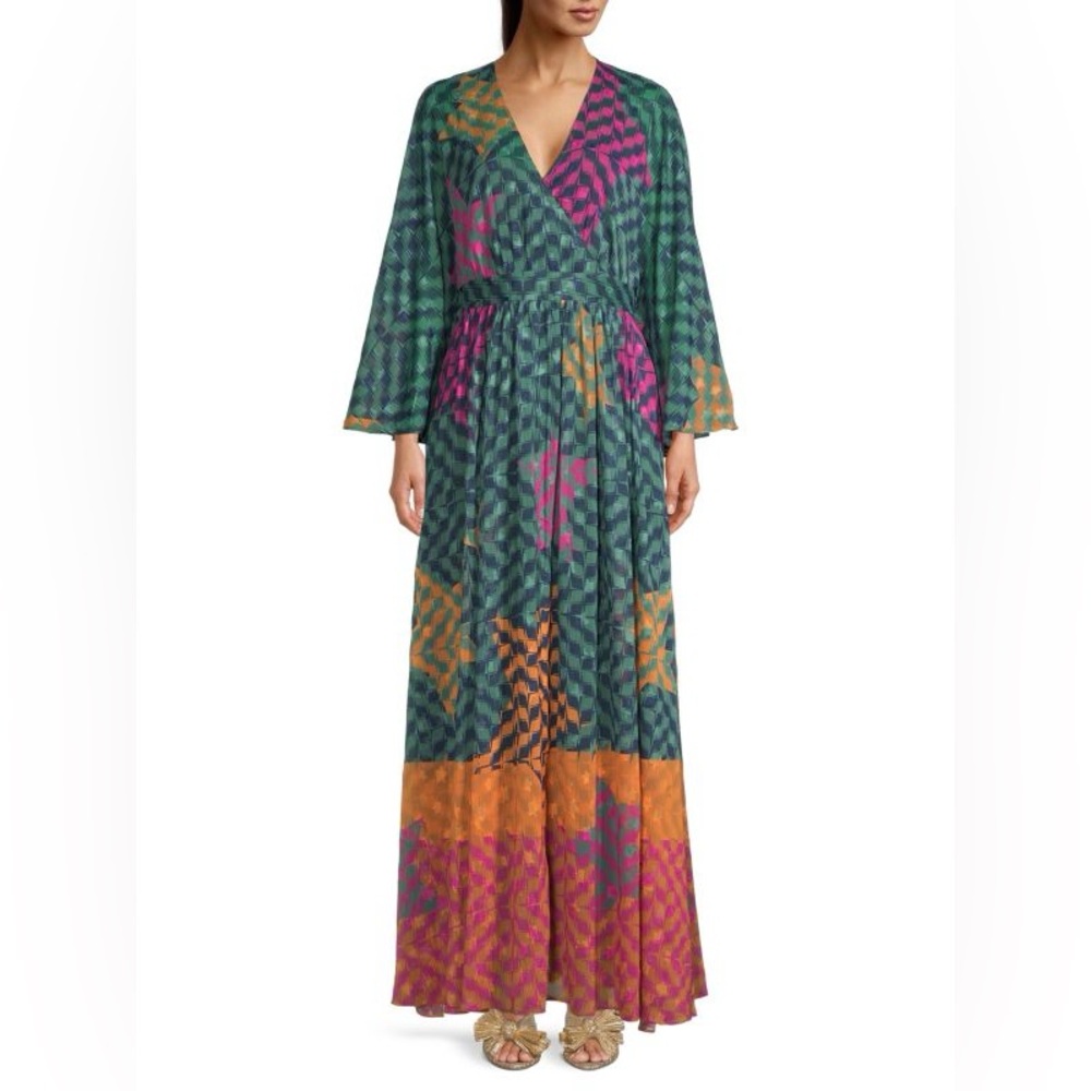 Ted Baker Green and Pink Resort Gown with Bell Sleeves